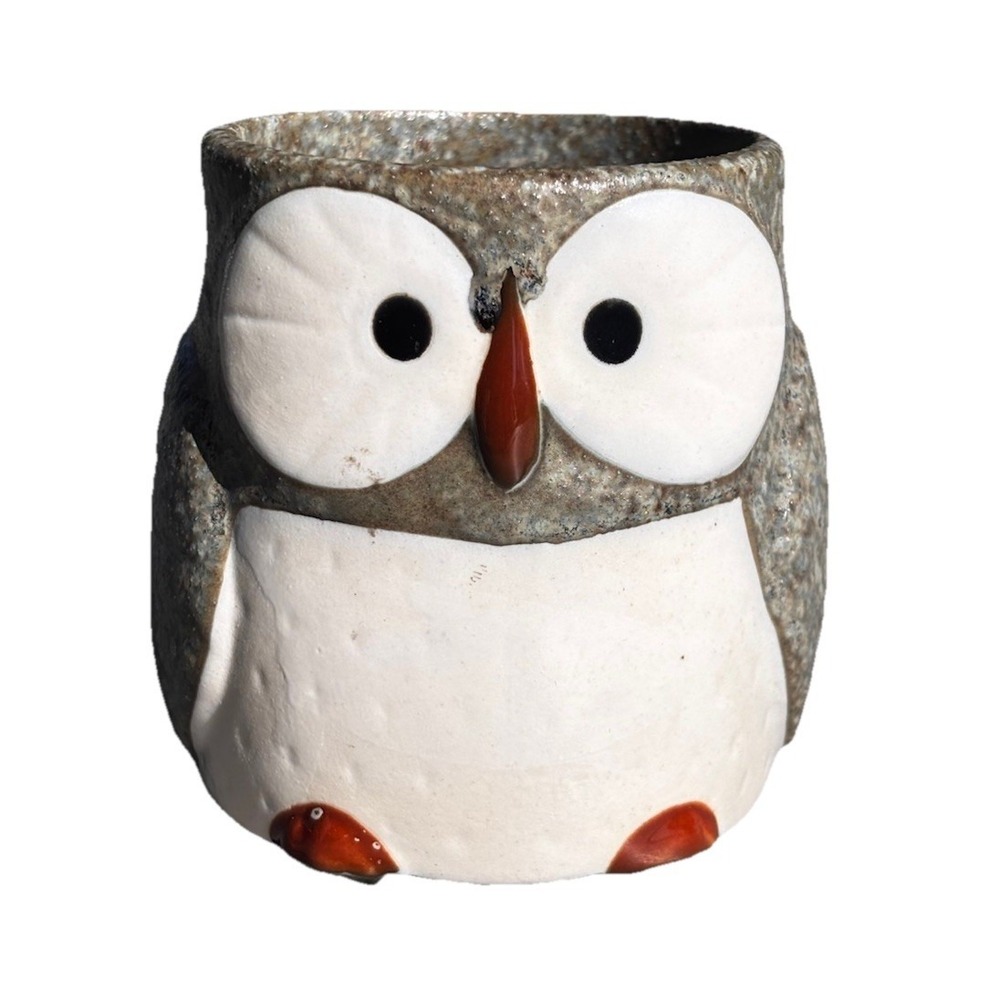 Mino ware Japanese Pottery Yunomi Chawan Owl Shape Mug Stone Charcoal Japan